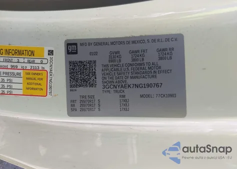 2022 Chevrolet Silverado 1500 Ltd 4Wd Long Bed Wt из США, поврежденный, VIN 3GCNYAEK7NG190767